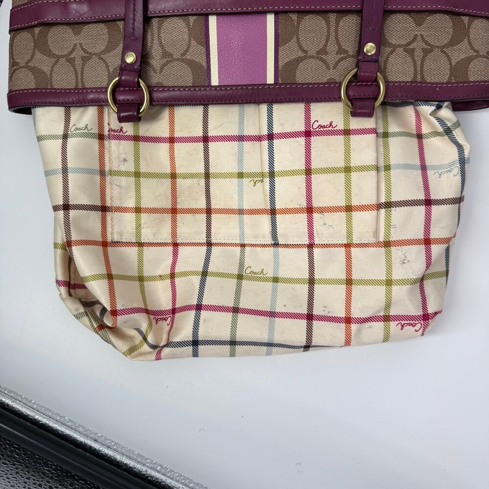 Coach Chelsea Heritage Signature Stripe Tote Bag Lilac Vintage Classic Y2K VTG - Picture 10 of 15